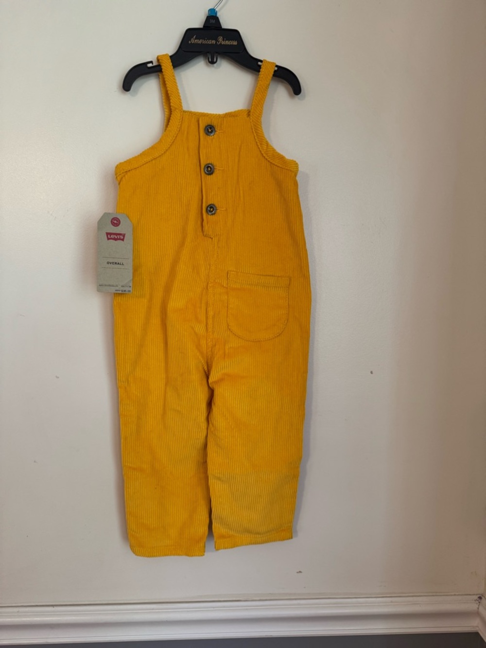 Levi's Toddler Bright Yellow Corduroy Overalls 2T NWT